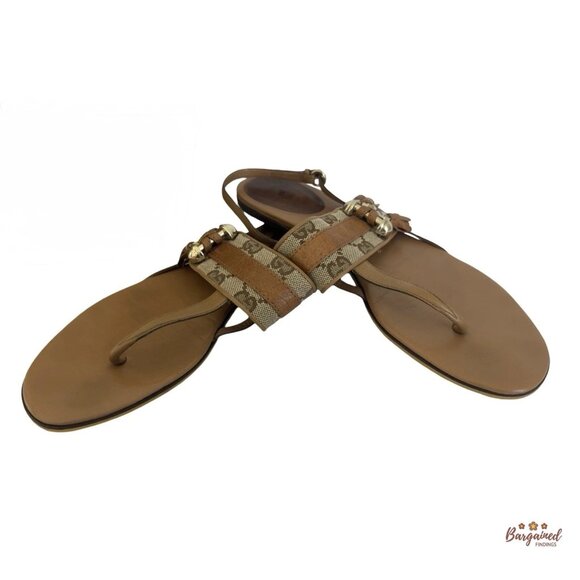 Authentic Gucci GG Monogram Brown Sandals Size 38.5/8.5 - Picture 1 of 10